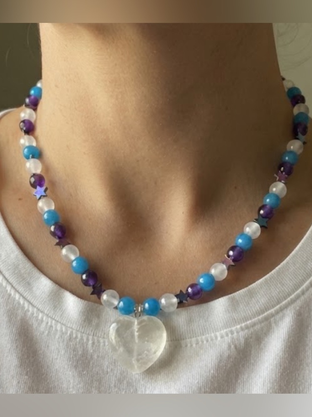 Cotton Candy Rainbow Necklace (Rainbow Hematite, Blue Jelly, Rose Quartz) - Picture 3 of 3